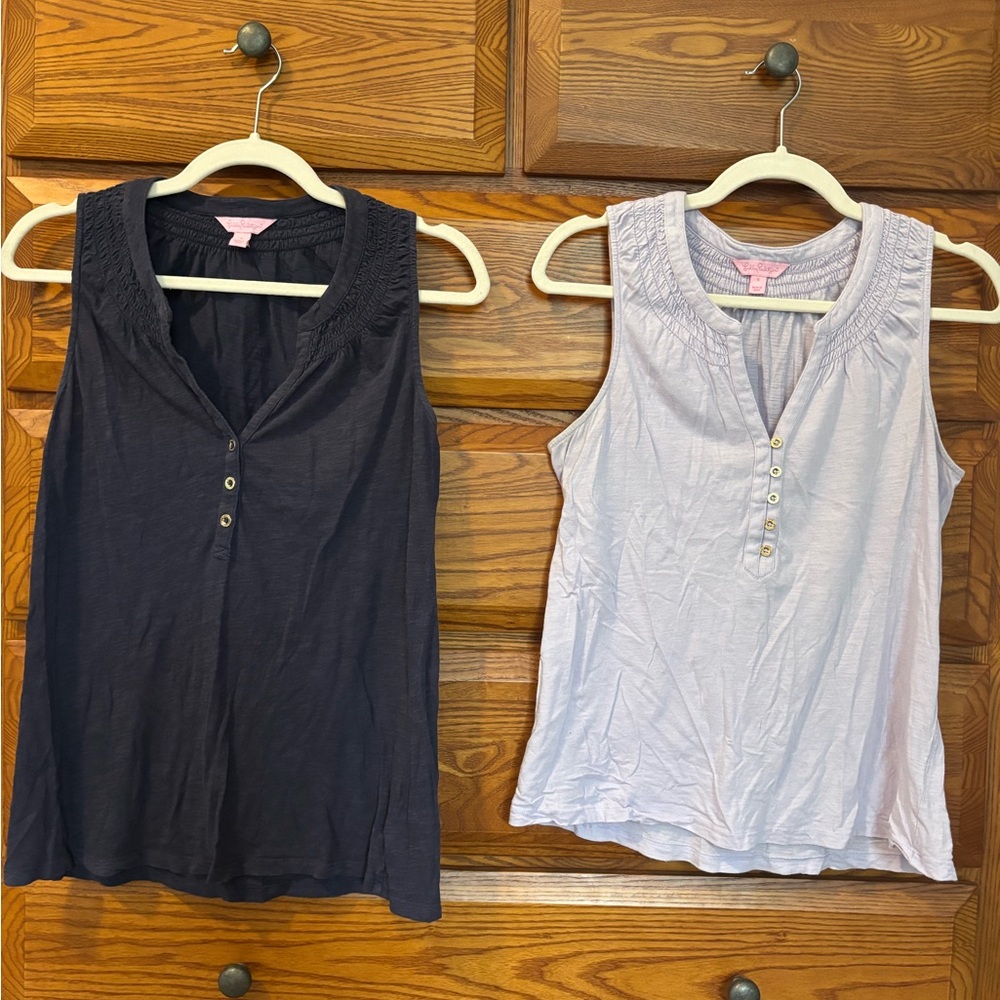 Lilly Pulitzer Essie Sleeveless Tops, Bundle of 2, Lilac and Navy, size small.